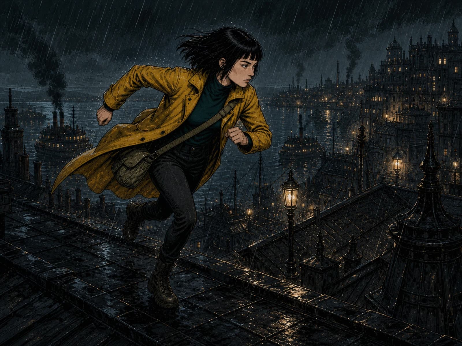 The Lantern Courier, panel 10: rooftops