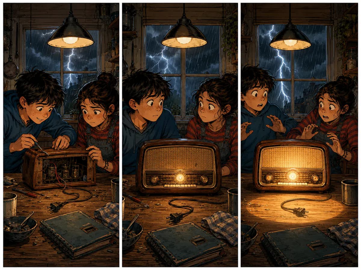 Two siblings react to an old radio