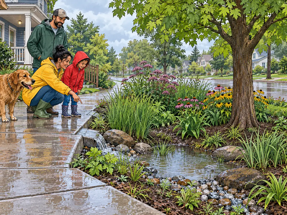 Article adaptation study: neighbours build a rain garden beside a flooded path