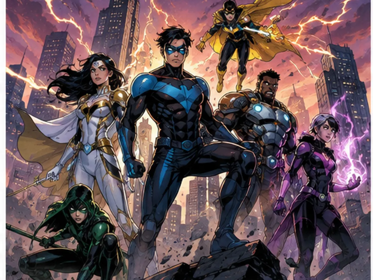 Original superhero team assembled on a dramatic comic cover