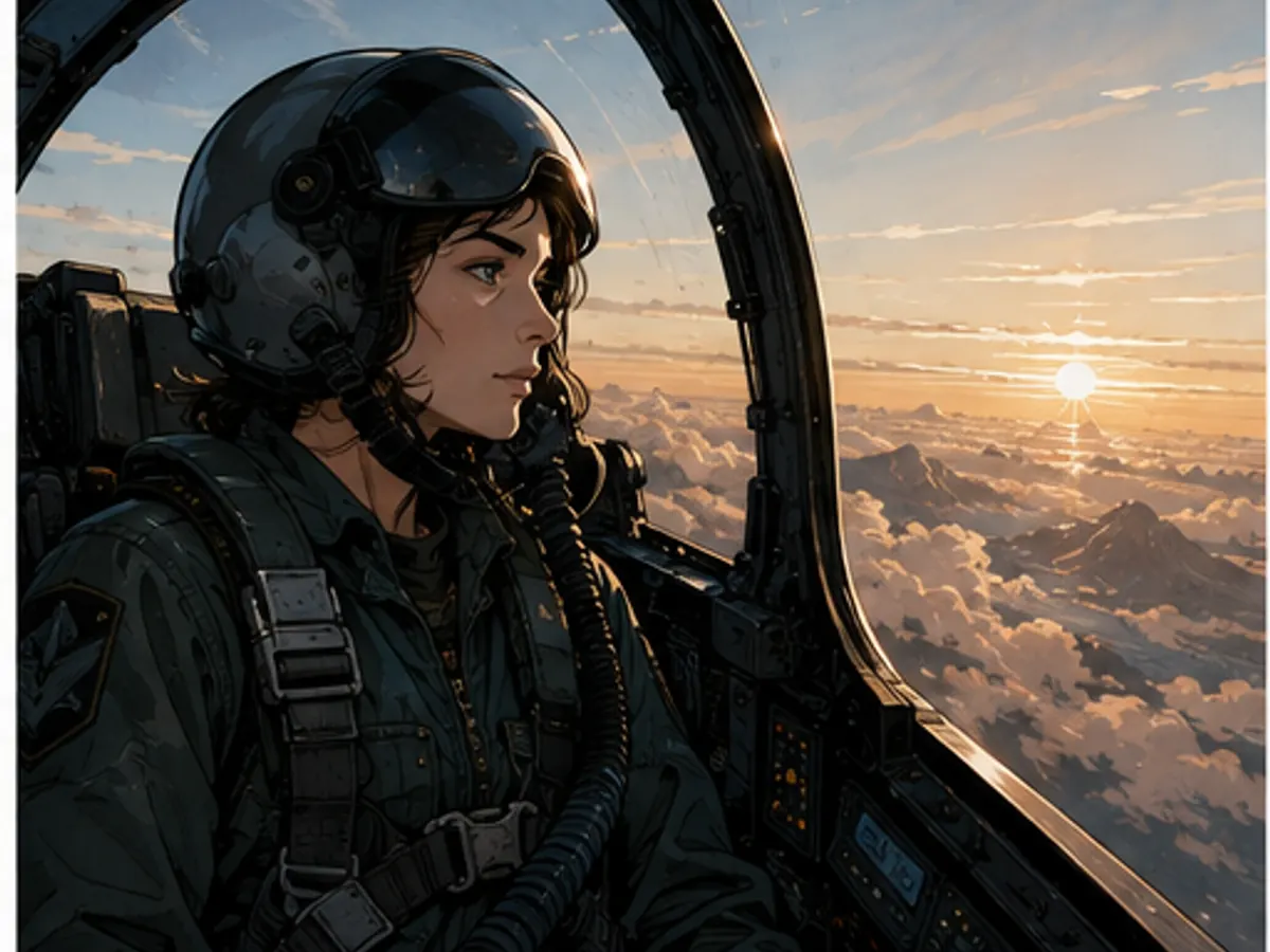 Pilot in a cockpit with clear space beside the face