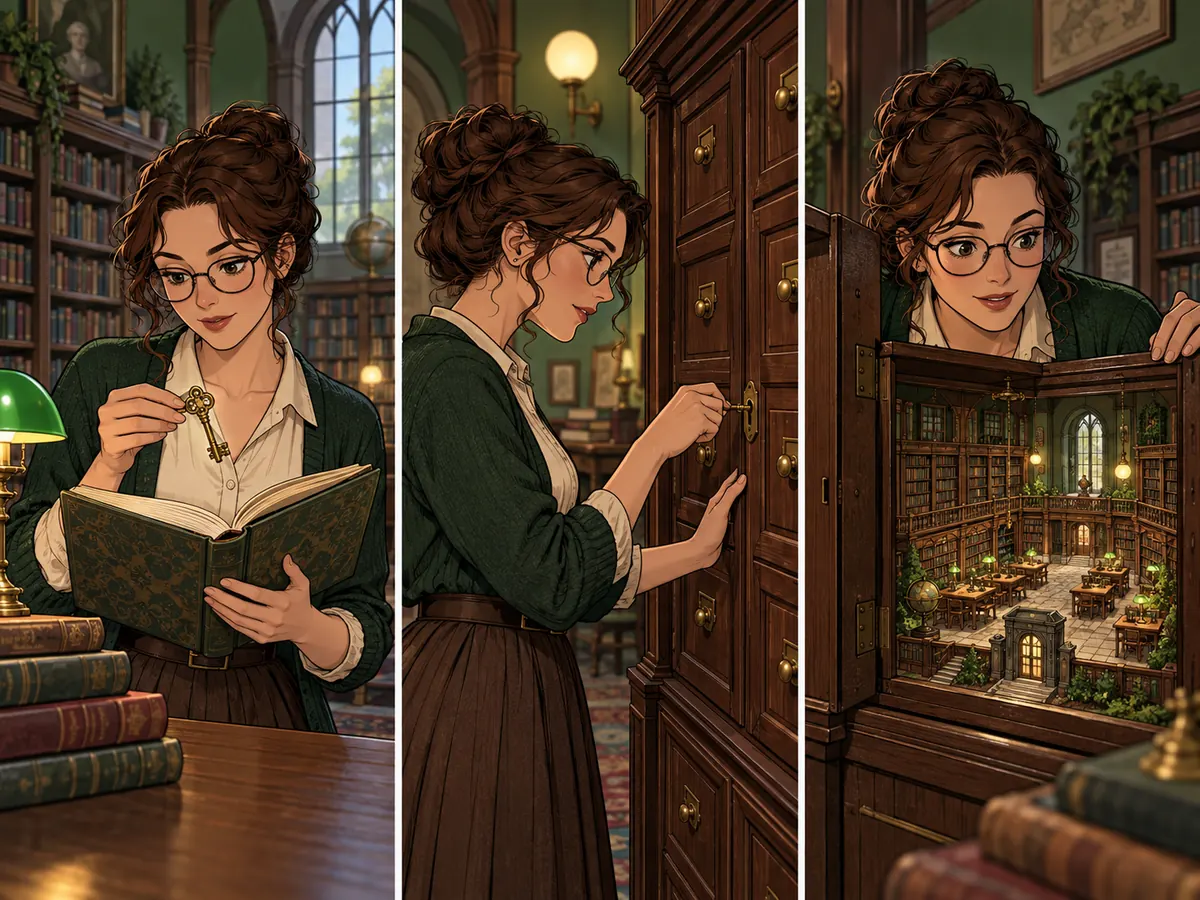 Bibliothekarin entdeckt einen Schlüssel und eine Miniaturbibliothek