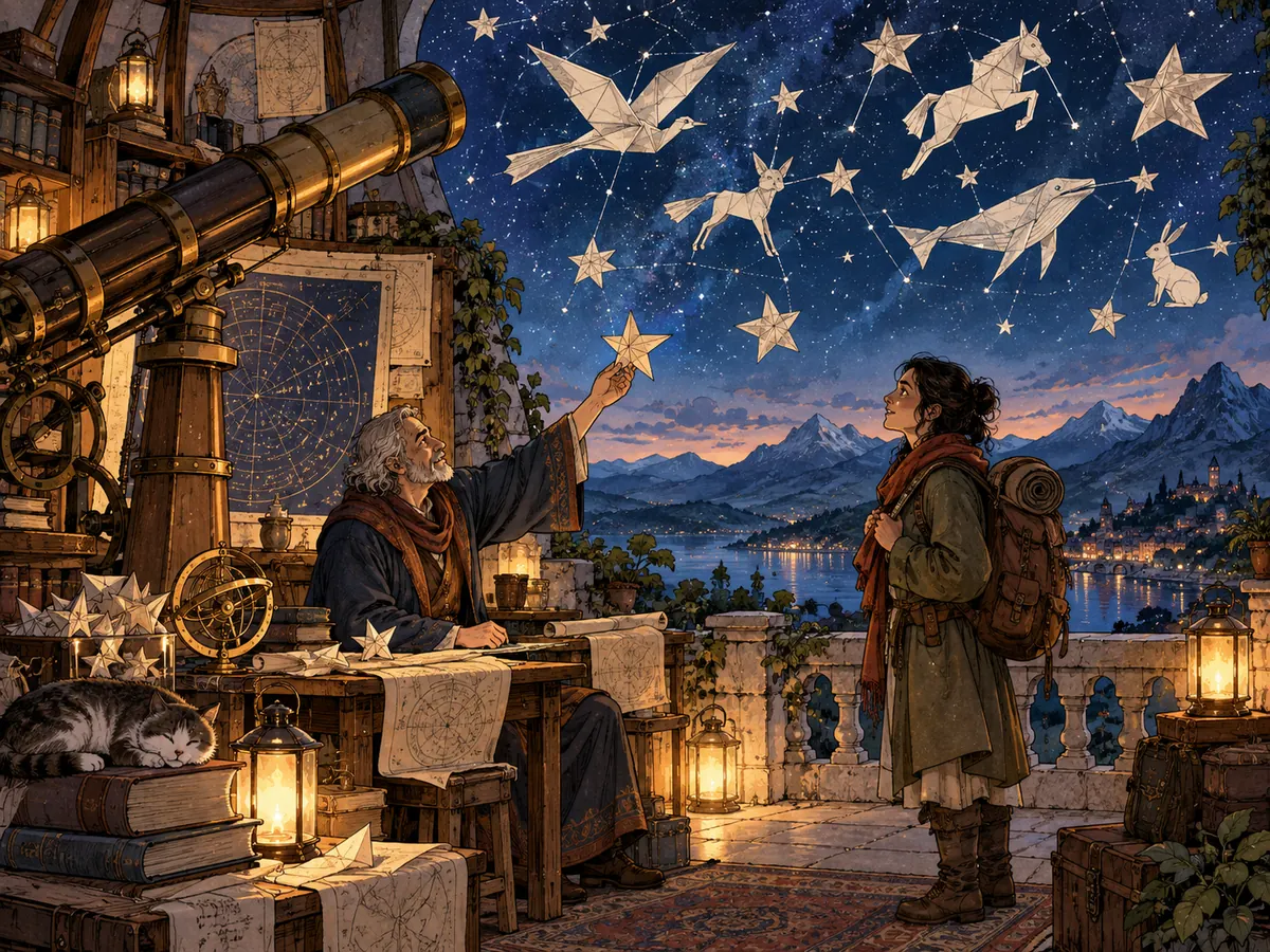 Author adaptation study: an observatory keeper and traveller beneath paper constellations