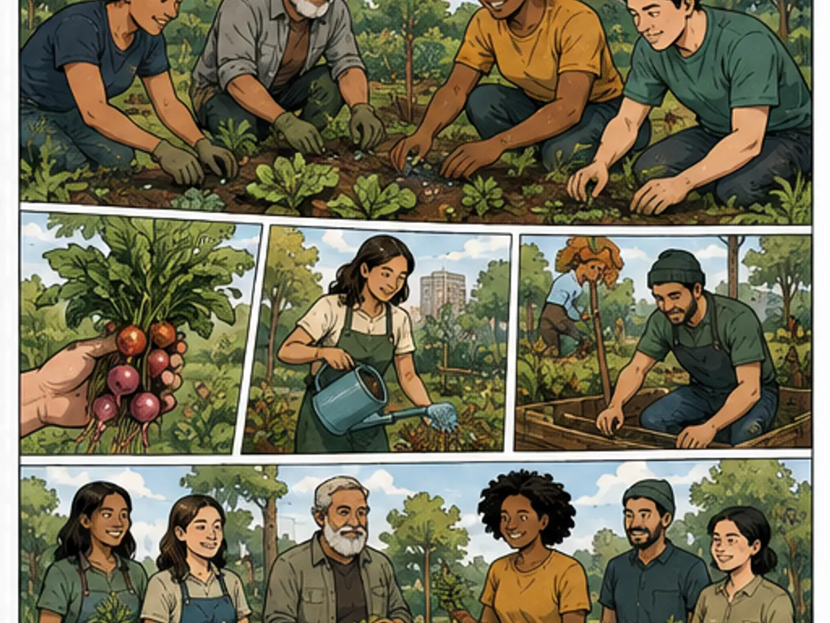 Volunteers tending a community garden