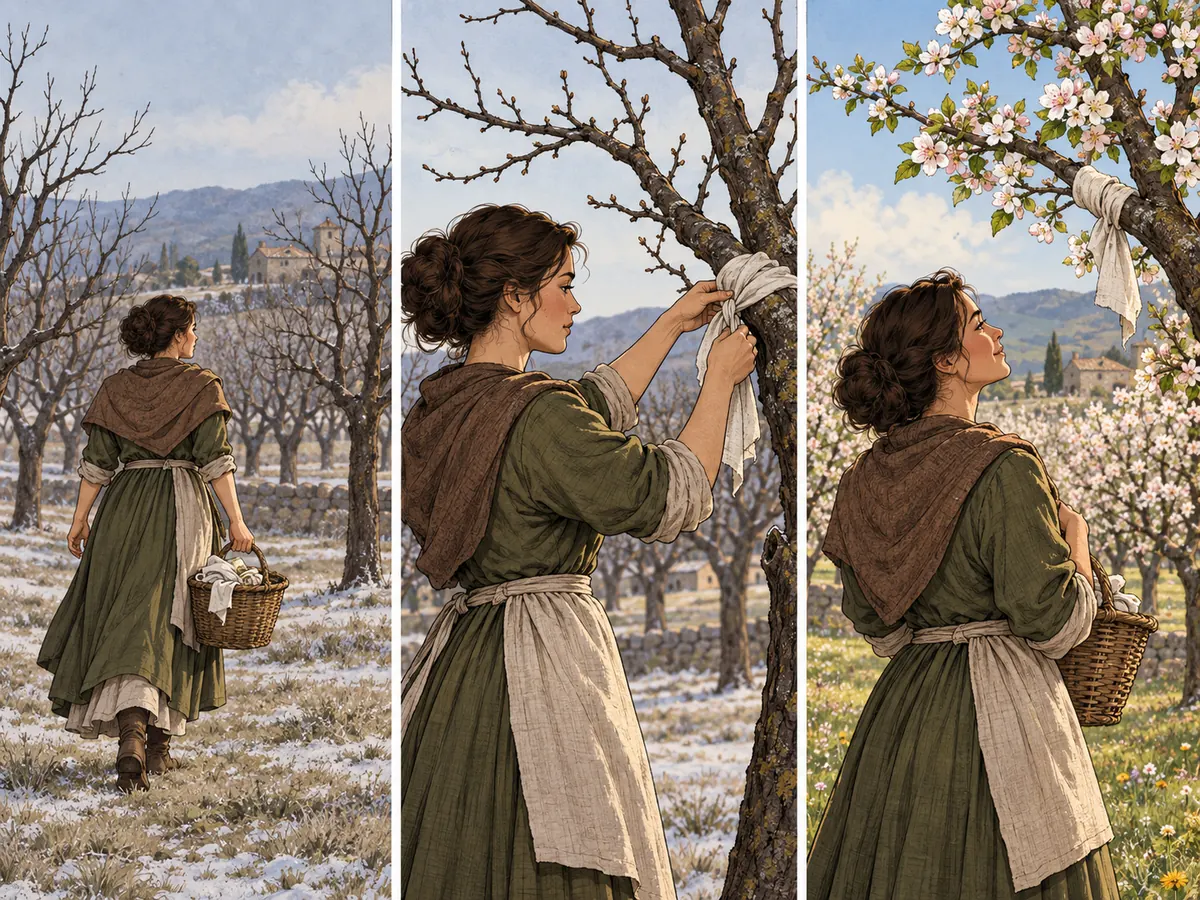 Orchard keeper protects a branch that later blooms
