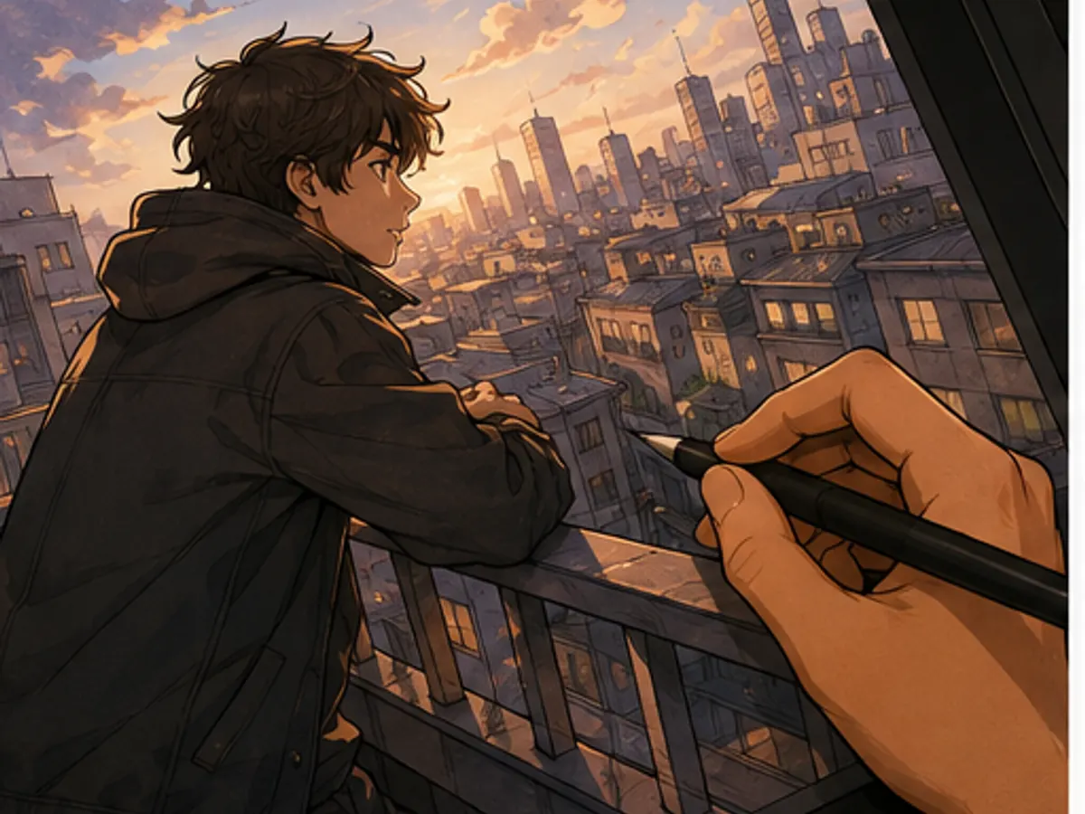 Creator adding colour and sunset lighting to a panel