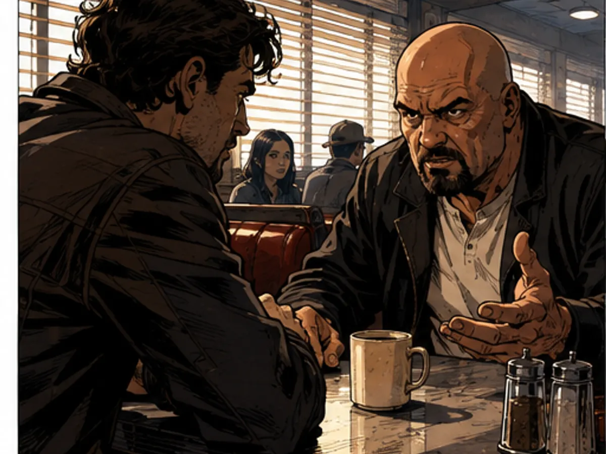 Two people in a tense diner conversation