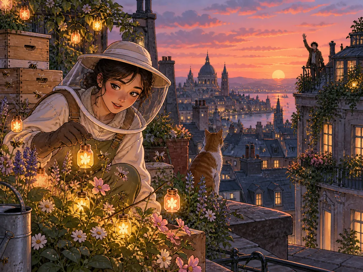 Webtoon adaptation study: a rooftop beekeeper discovers lanterns among the flowers